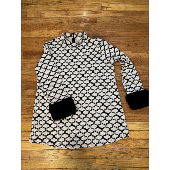 Tyler Boe Black Cream Fur Sleeves Dress Tunic Dress Stunning Mod 60s MIDI Size L - Picture 9 of 16